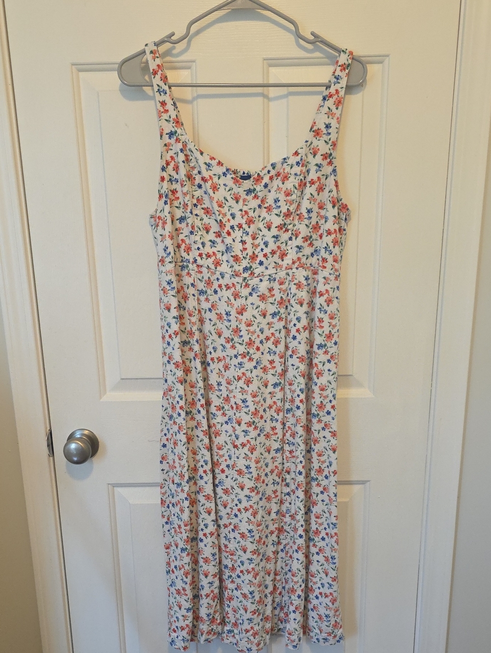 Women's White Floral Sundress with Red & Blue Print